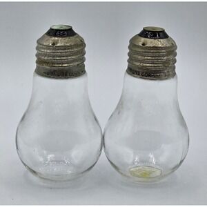 VTG USA "RITE LITE" Watt Fun! Set 2 Lightbulb Glass Salt & Pepper Shakers